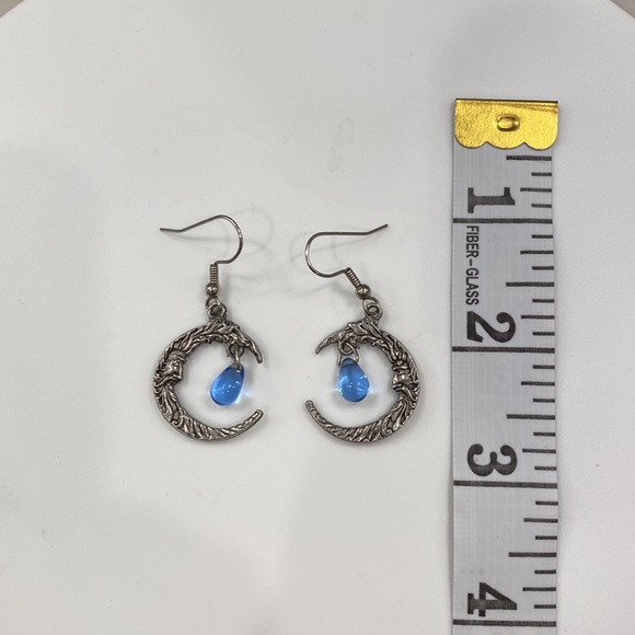 Man in the Moon - blue glass teardrops - silver earrings cast on both sides! EUC - Picture 10 of 16
